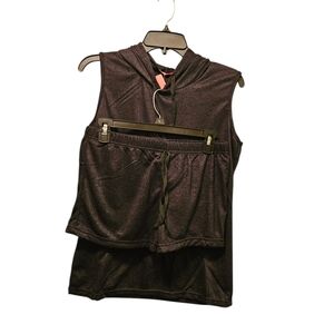 Emme Jordan Loungewear Set Large Sleeveless Hoodie Shorts Black Athleisure ws73